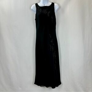 Black Silk Dress Sleeveless Beaded Bodice Jones New York Size 14 Lined